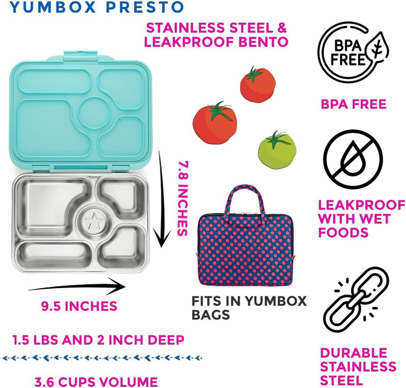 Yumbox Presto 5 Compartment Stainless Steel Lunch Box - Tulum Blue - Laadlee