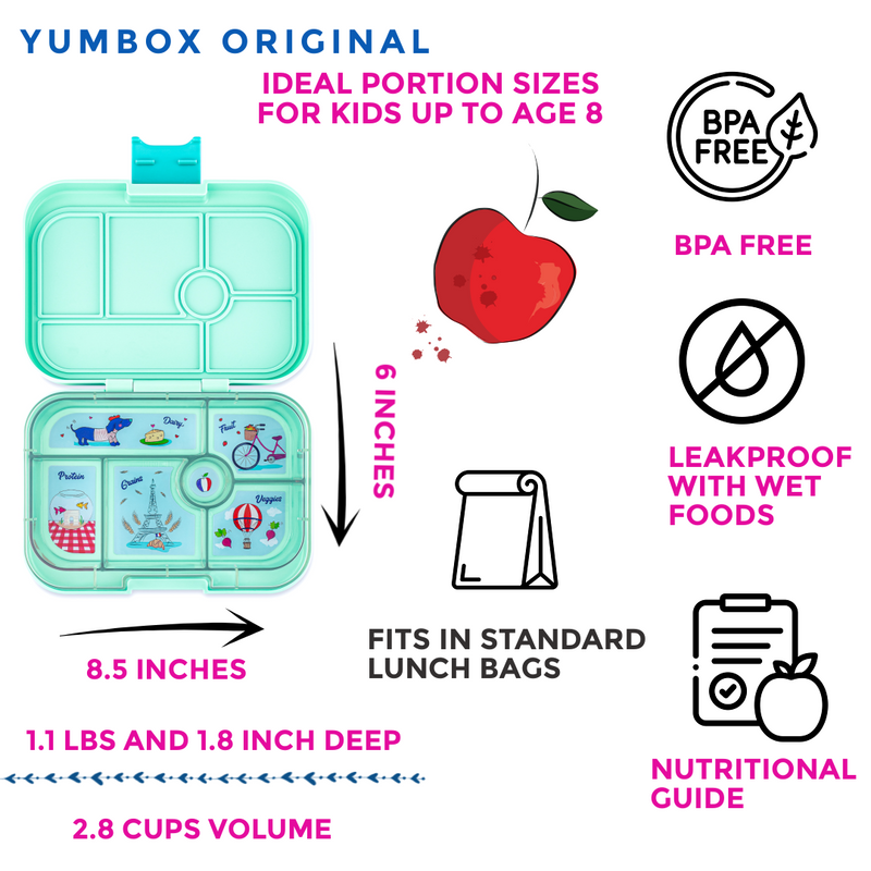 Yumbox Original 6 Compartment Paris Lunch Box - Serene Aqua - Laadlee