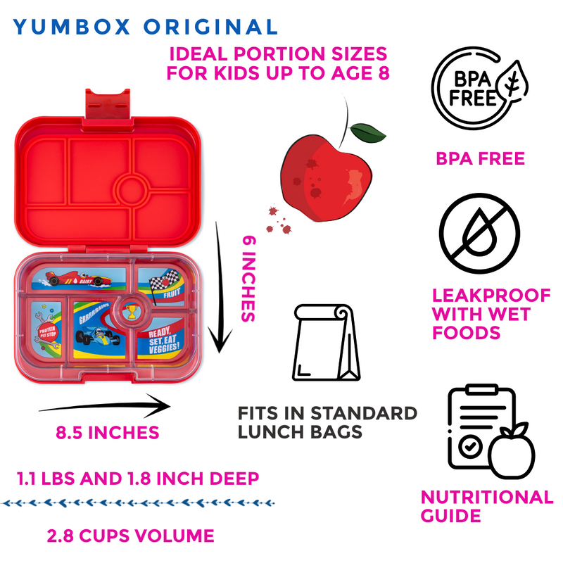 Yumbox Original 6 Compartment Race Car Lunch Box - Roar Red - Laadlee