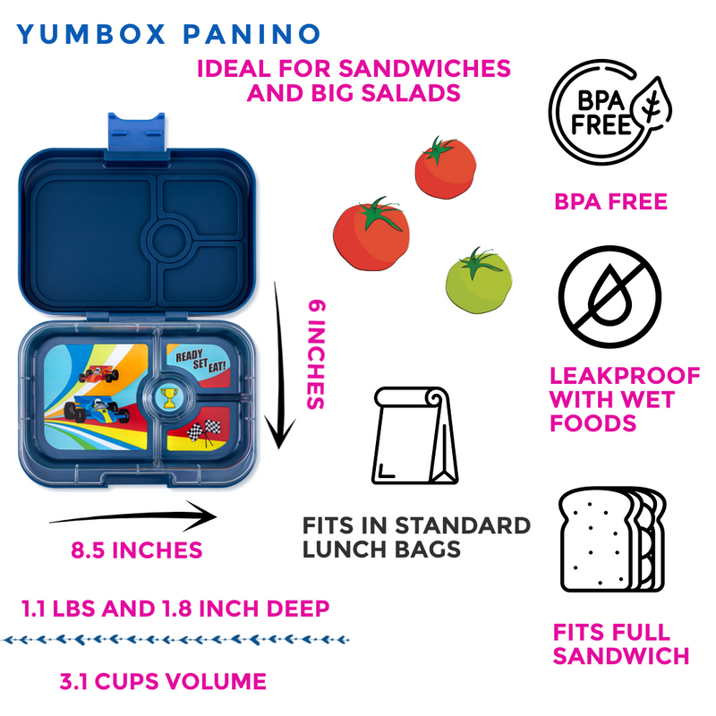 Yumbox Panino 4 Compartment Race Car Lunch Box - Monte Carlo Blue - Laadlee