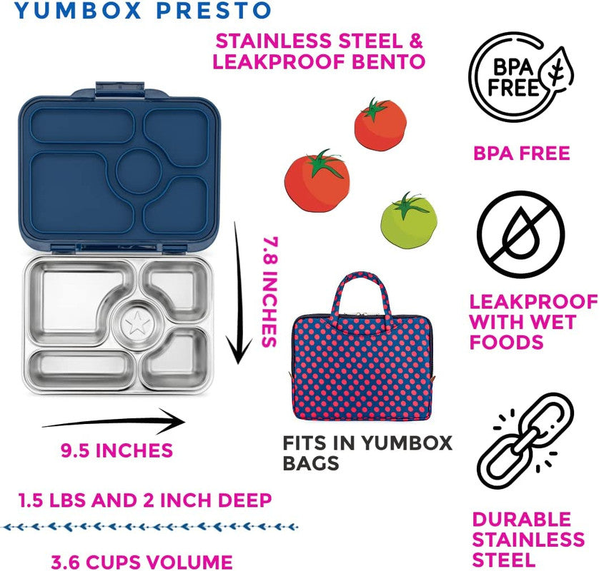 Yumbox Presto 5 Compartment Stainless Steel Lunch Box -  Santa Fe Blue - Laadlee