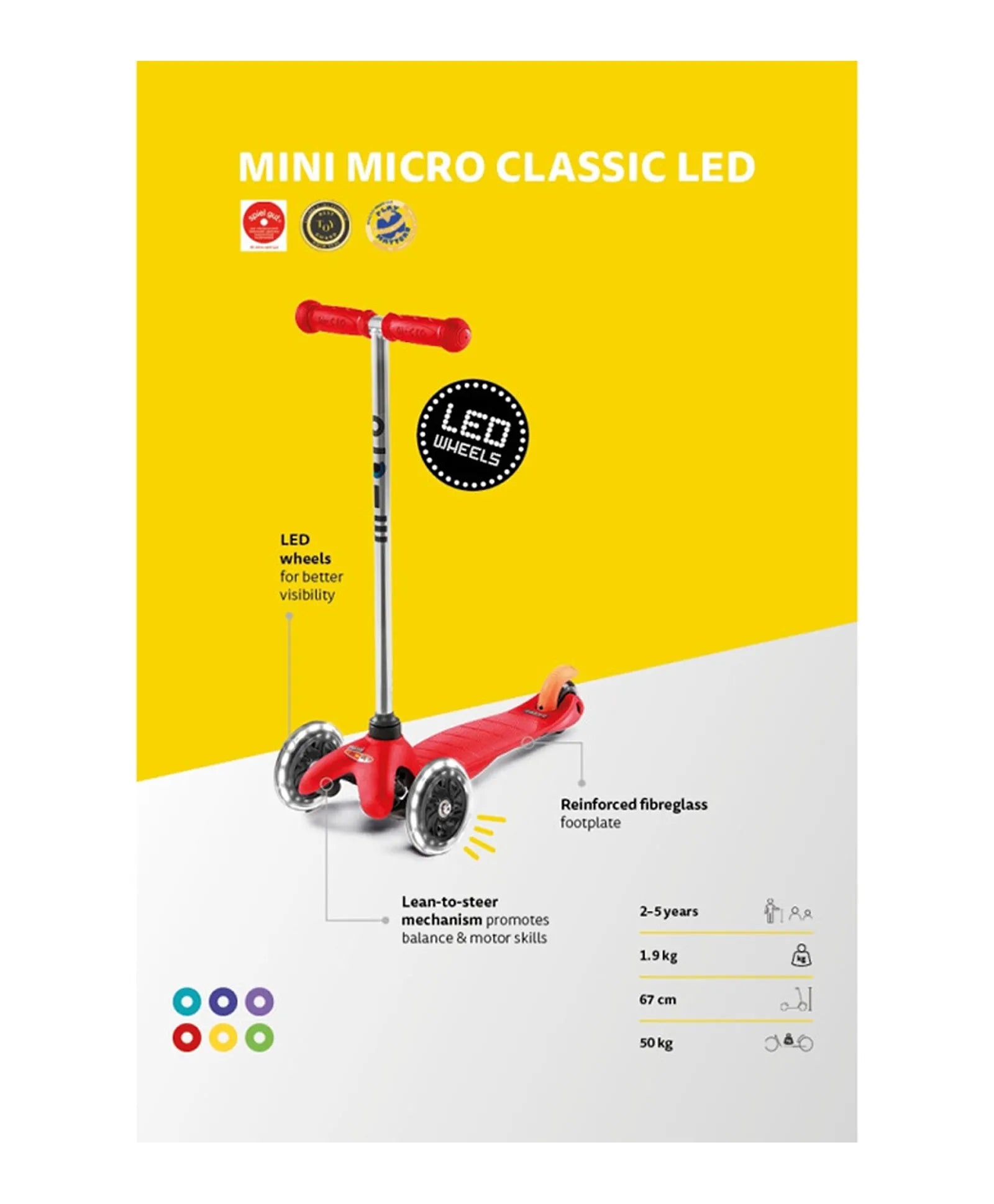 Micro Mini Classic Scooter with LED Wheels - Red - Laadlee