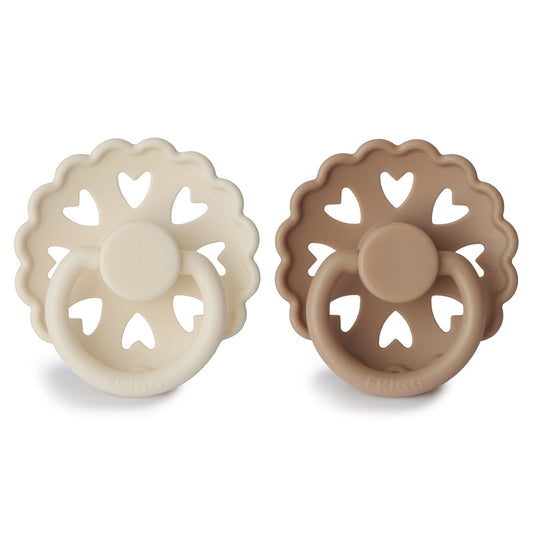 Frigg Fairytale Silicone Baby Pacifier 6M-18M, 2Pack, Cream/Silky Satin - Size 2 - Laadlee