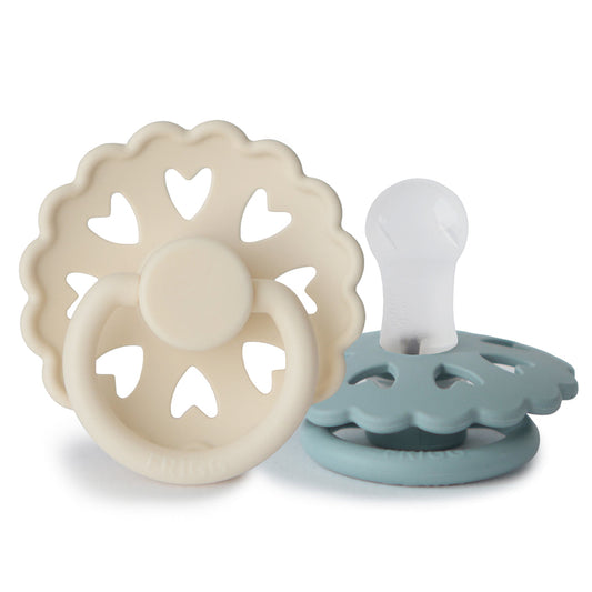 Frigg Fairytale Silicone Baby Pacifier 0-6M, 2Pack, Cream/Stone Blue - Size 1 - Laadlee
