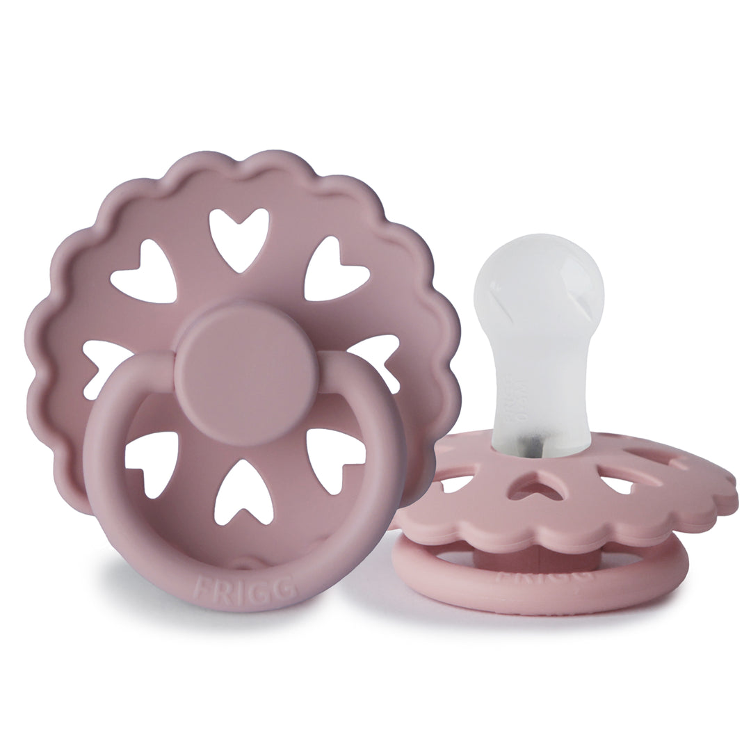 Frigg Fairytale Silicone Baby Pacifier 0-6M, 2Pack, Twilight Mauve/Primrose - Size 1 - Laadlee