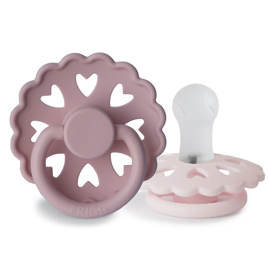 Frigg Fairytale Silicone Baby Pacifier 6M-18M, 2Pack, Twilight Mauve/White Lilac - Size 2 - Laadlee