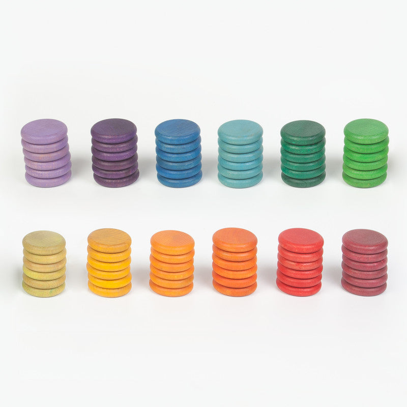 Grapat Wodden Coloured Coins 72 Pcs - (12 Colours) - Laadlee