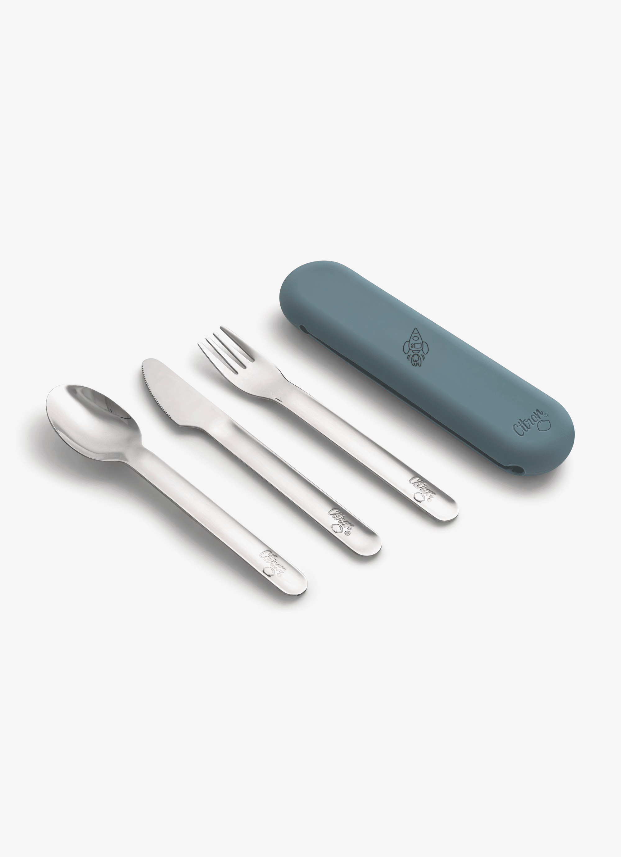 Citron Stainless Steel Cutlery Set with Dusty Blue Case - Laadlee