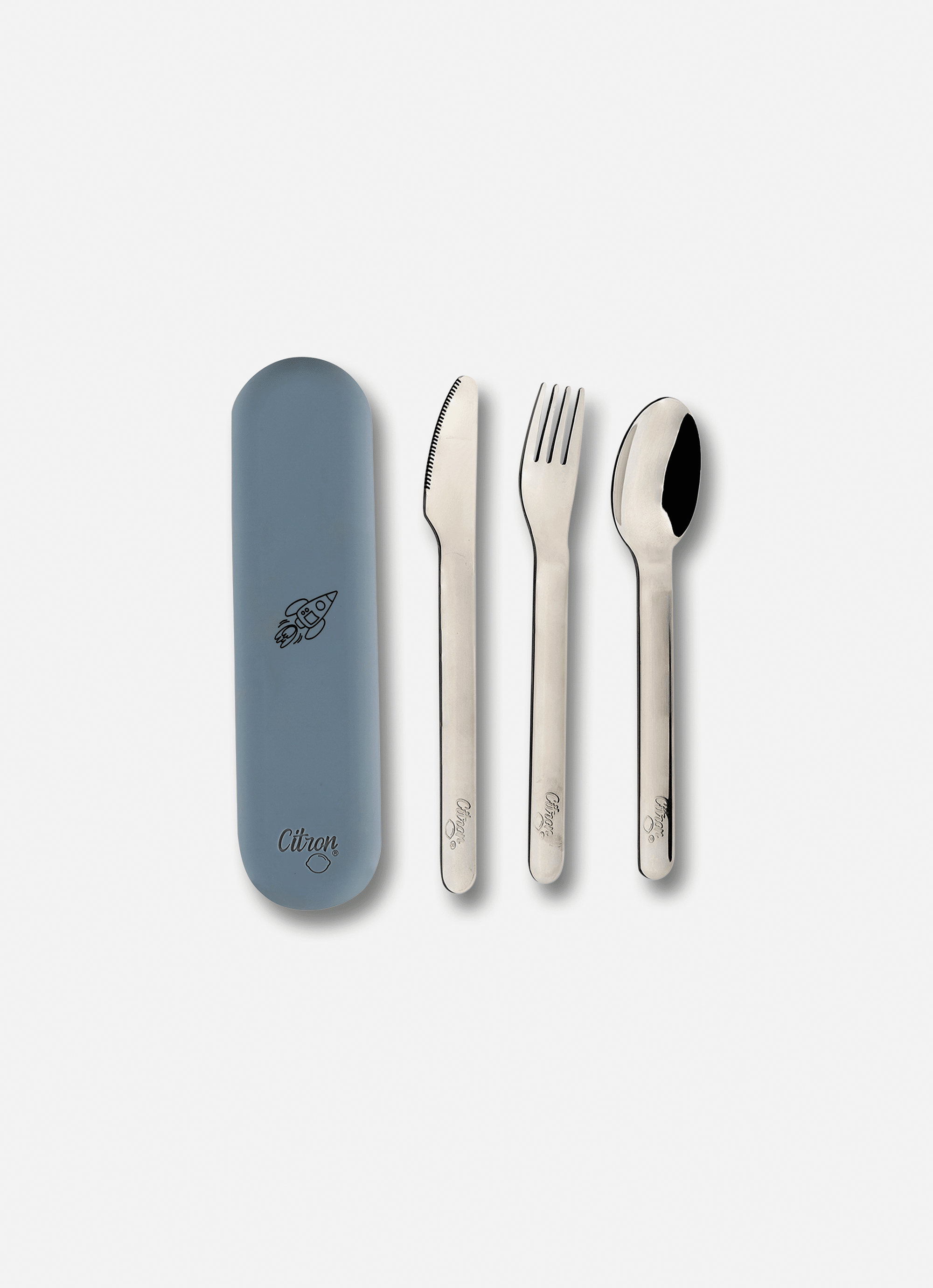 Citron Stainless Steel Cutlery Set with Dusty Blue Case - Laadlee