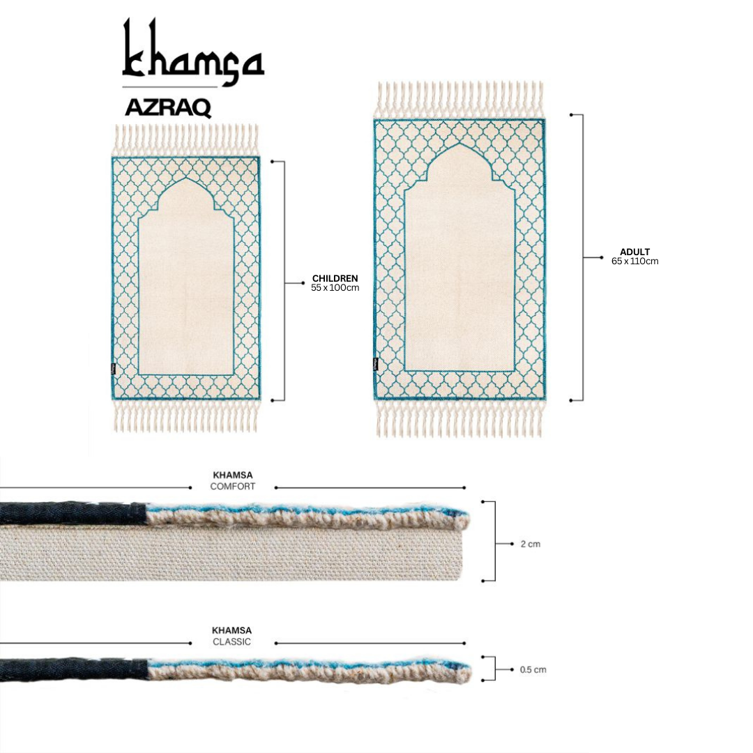 Khamsa Comfort Muslim Prayer Mat - Children Size - Azraq Blue - Laadlee