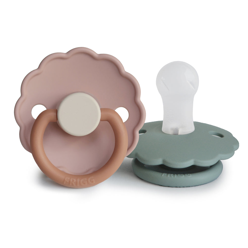 Frigg Daisy Silicone Baby Pacifier 0-6M, 2Pack, Lily Pad/Rose Gold - Size 1 - Laadlee