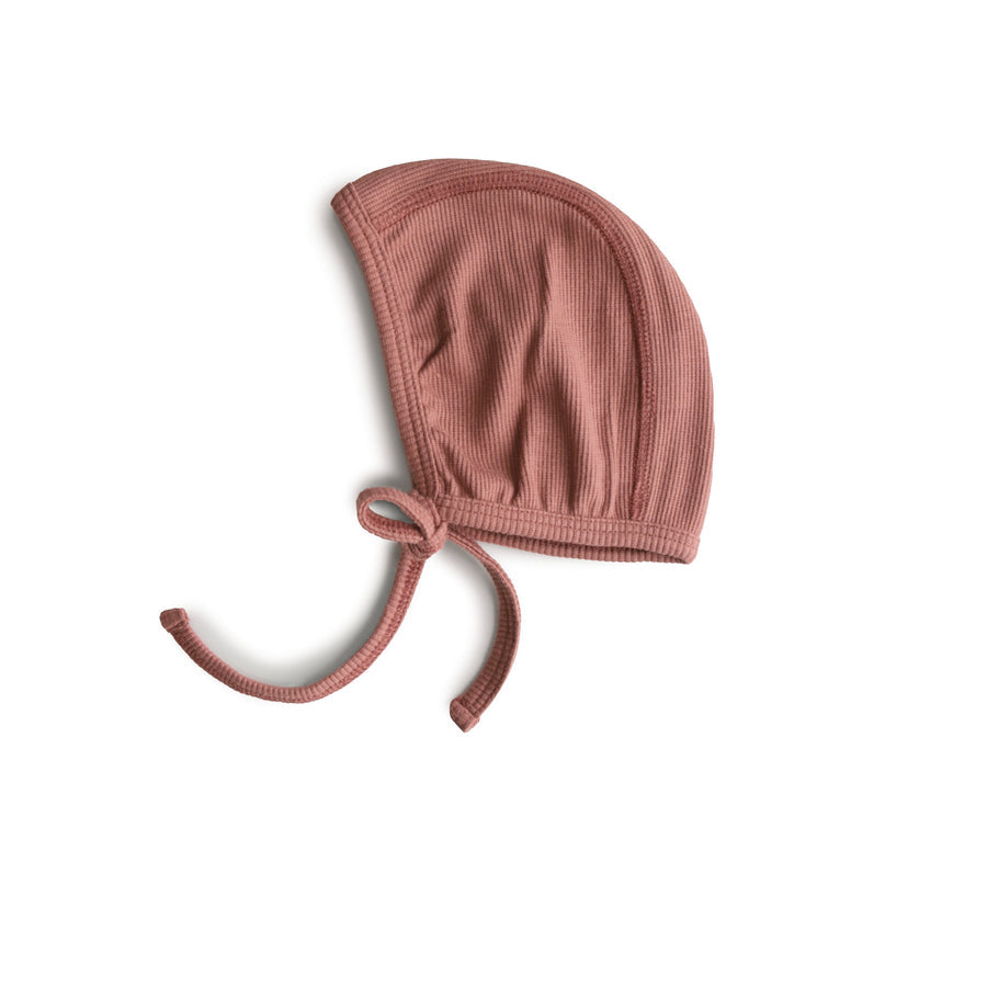 Mushie Ribbed Baby Bonnet Cedar - Laadlee