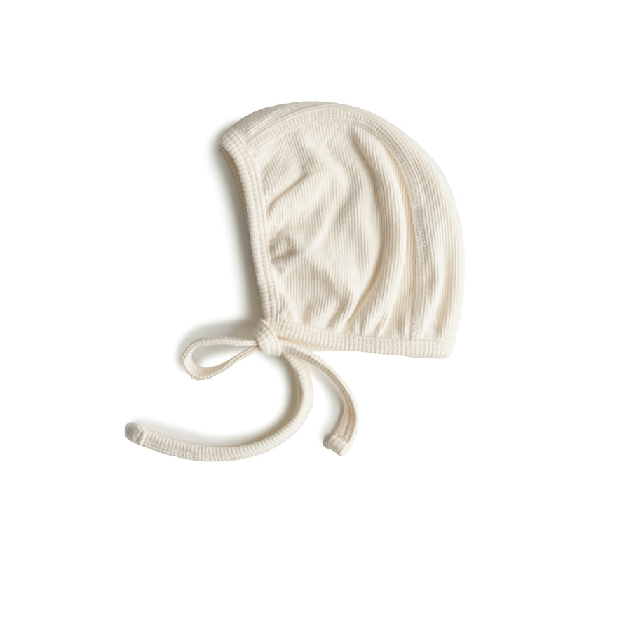 Mushie Ribbed Baby Bonnet Ivory - Laadlee