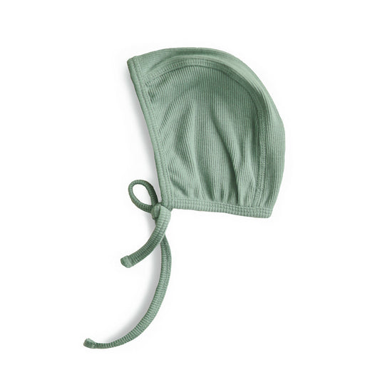 Mushie Ribbed Baby Bonnet Roman Green - Laadlee