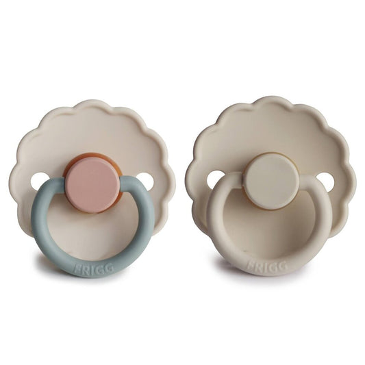 Frigg Daisy Latex Baby Pacifier 0-6M, 2Pack, Cotton Candy/Sandstone - Size 1 - Laadlee