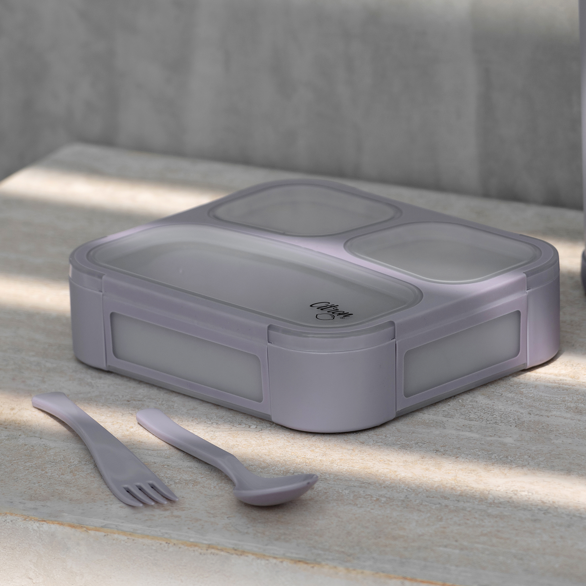 Citron Lunchbox with Fork and Spoon - Purple - Laadlee