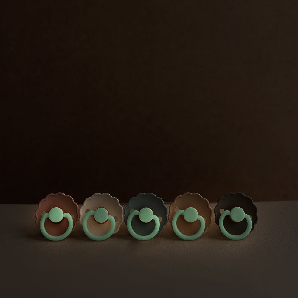 Frigg Daisy Silicone Baby Pacifier 6M - 18M, 2Pack, French Gray Night/Portobello Night - Size 2 - Laadlee