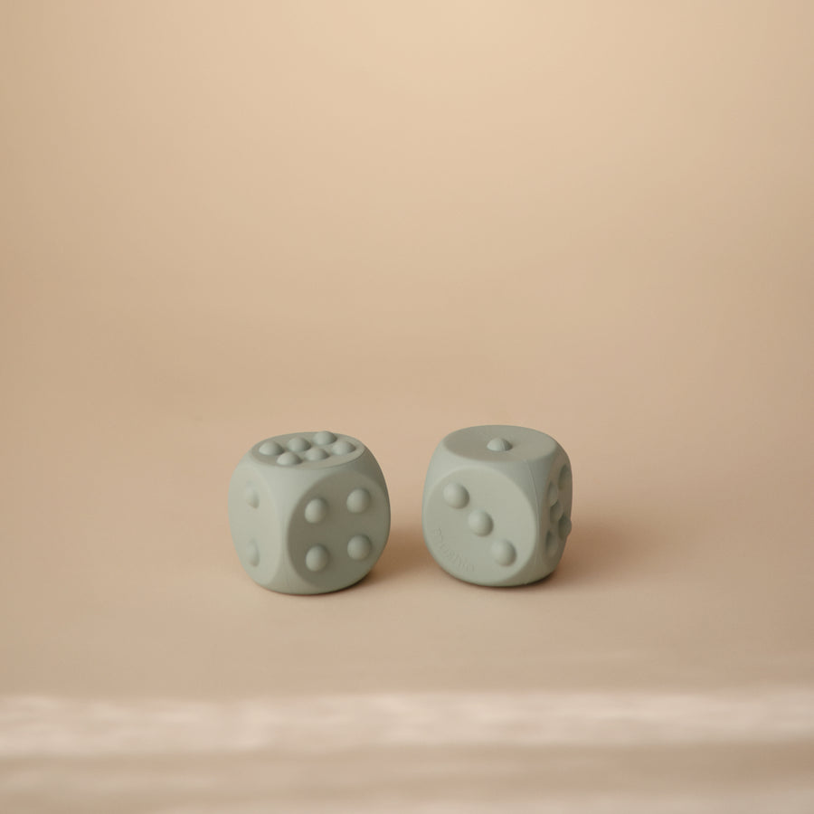 Mushie Dice Press Toy (set of 2) Cambridge Blue/Shifting Sands - Laadlee