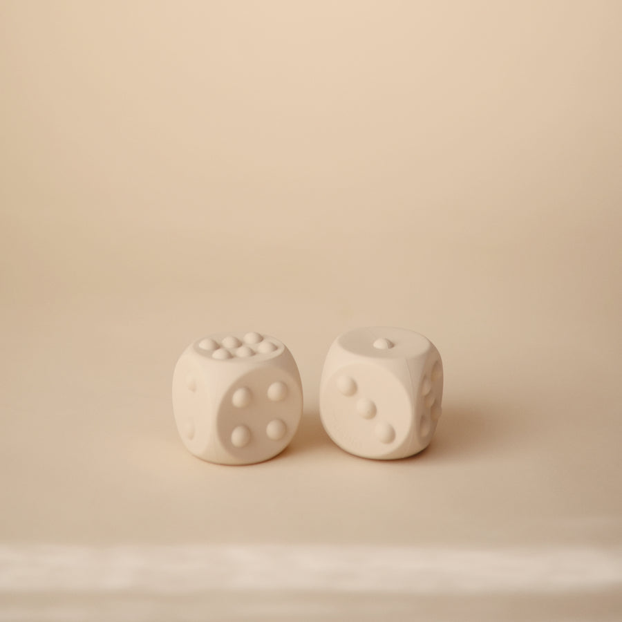 Mushie Dice Press Toy (set of 2) Cambridge Blue/Shifting Sands - Laadlee