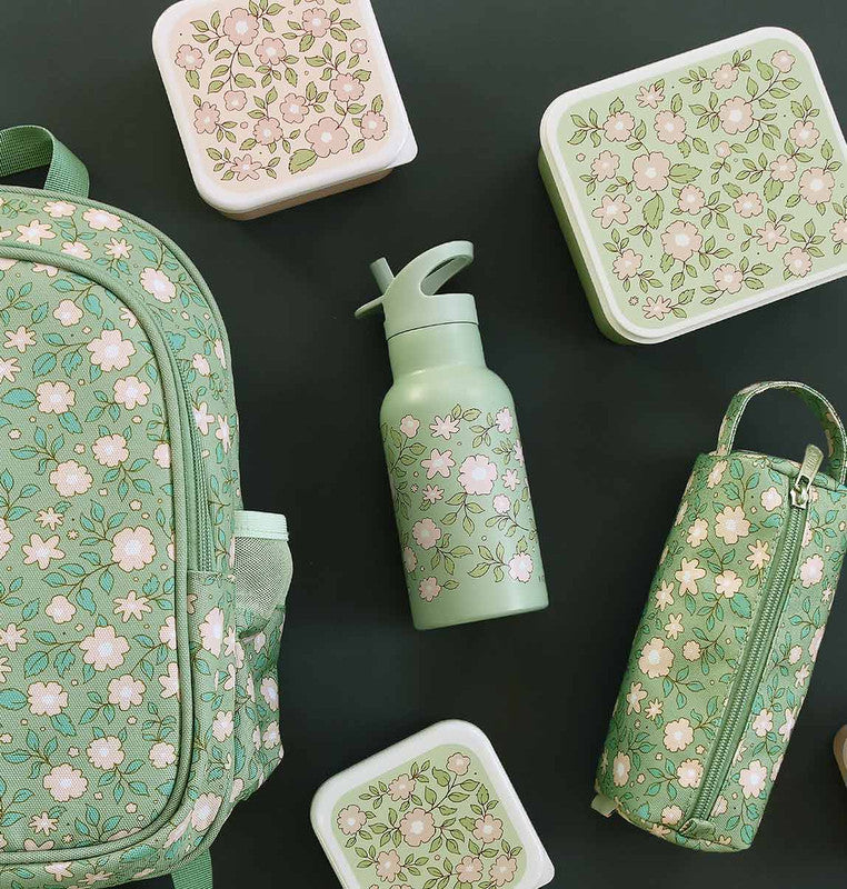 A Little Lovely Company Stainless Steel Water Bottle - 350ml - Blossoms Sage - Laadlee