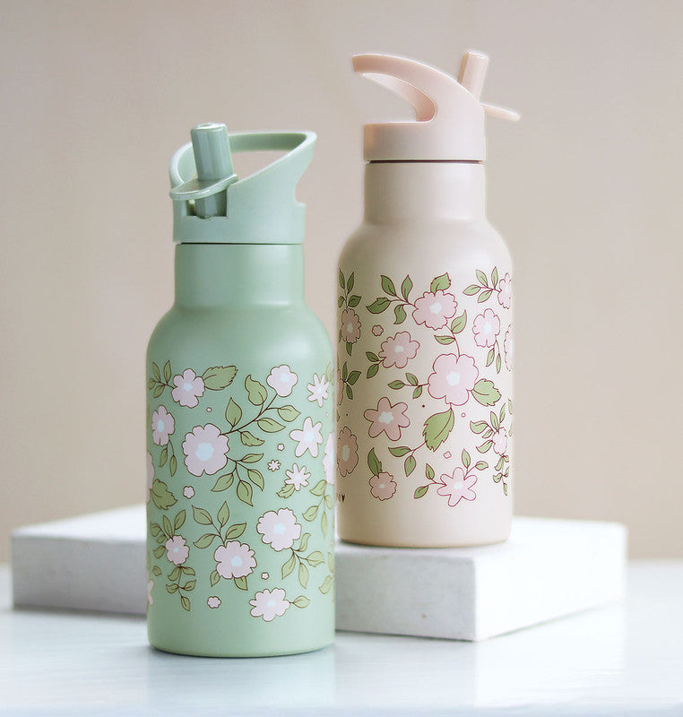 A Little Lovely Company Stainless Steel Water Bottle - 350ml - Blossoms Sage - Laadlee