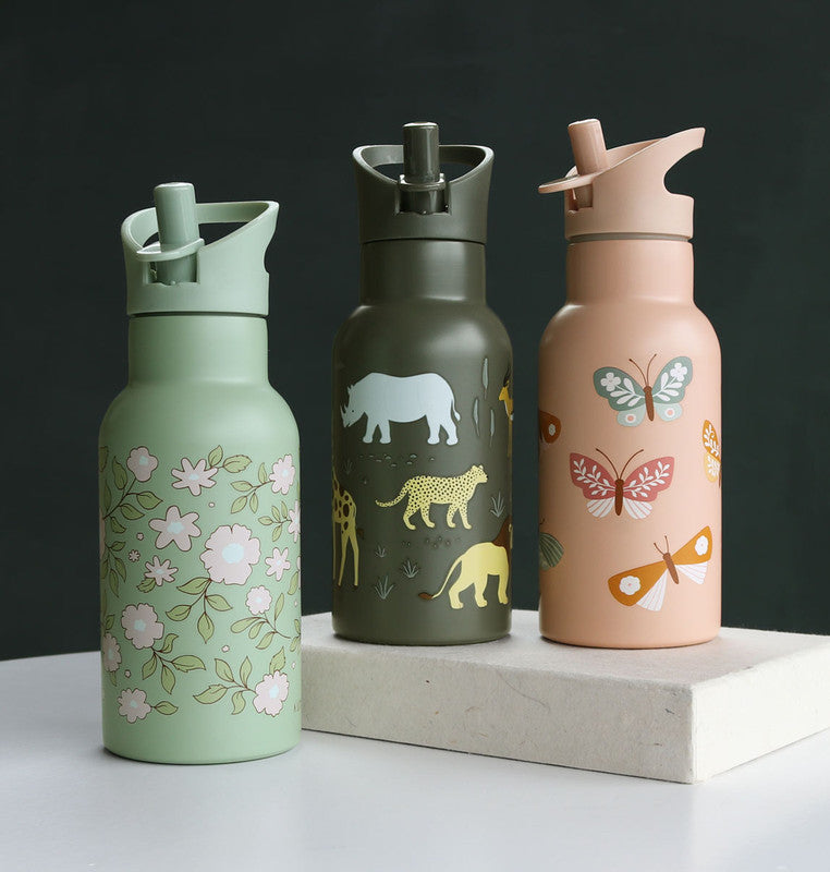 A Little Lovely Company Stainless Steel Water Bottle - 350ml - Blossoms Sage - Laadlee