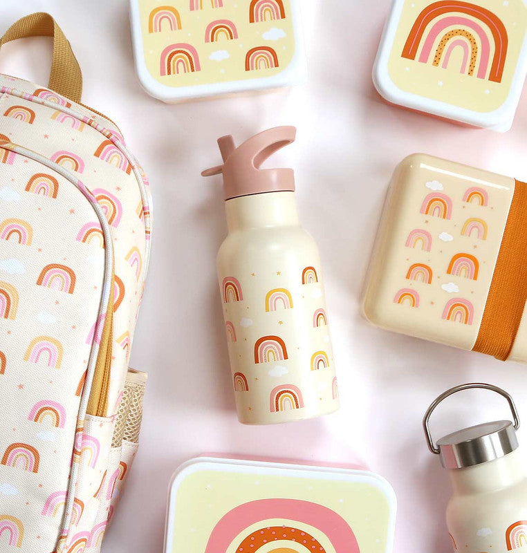 A Little Lovely Company Stainless Steel Water Bottle - 350ml - Rainbows - Laadlee
