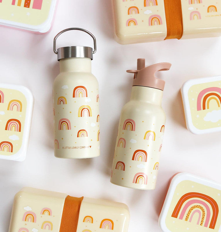 A Little Lovely Company Stainless Steel Water Bottle - 350ml - Rainbows - Laadlee