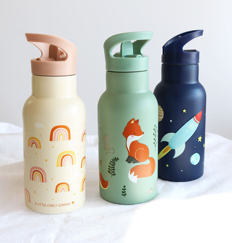 A Little Lovely Company Stainless Steel Water Bottle - 350ml - Rainbows - Laadlee