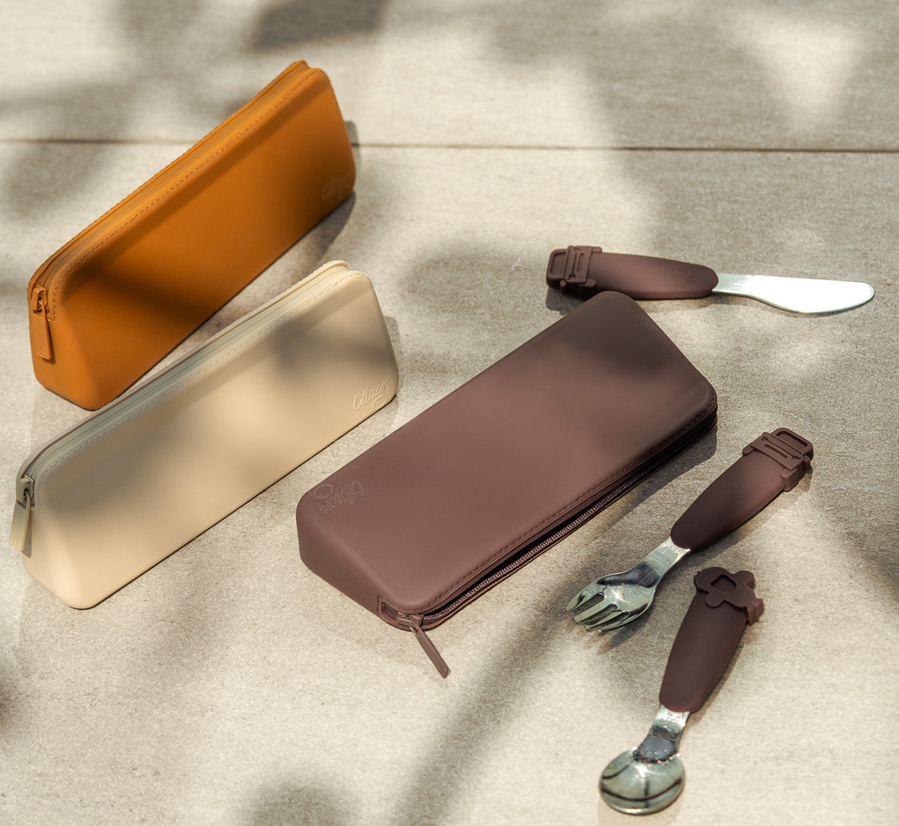 Citron Silicone Cutlery Set with Pouch - Beige - Laadlee