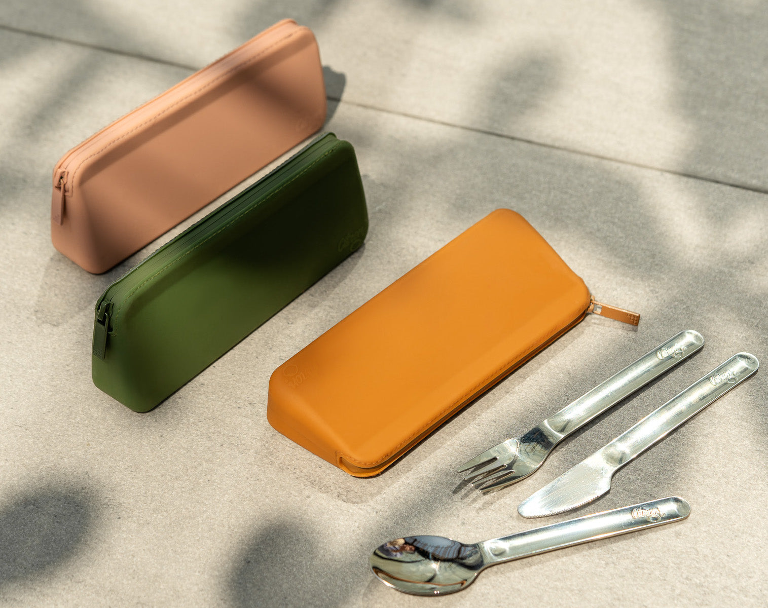 Citron Stainless Steel Cutlery with Pouch - Green - Laadlee