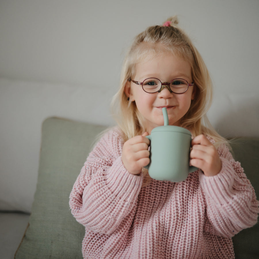 Mushie Silicone Training Cup + Straw Cambridge Blue - Laadlee