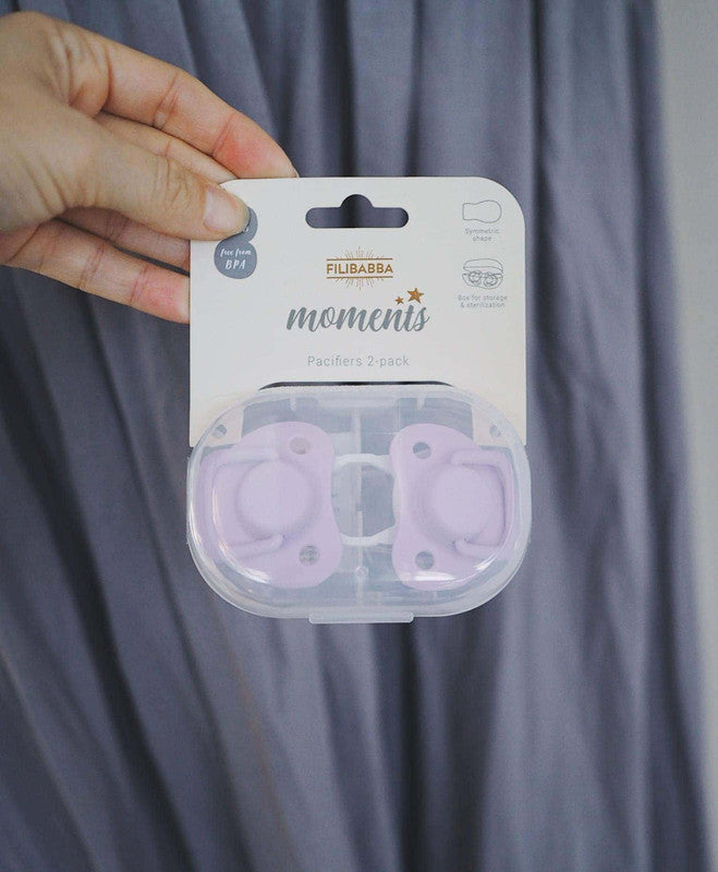Filibabba Silicone Pacifiers - 0M - 6M, Light Lavender, Pack of 2 - Laadlee