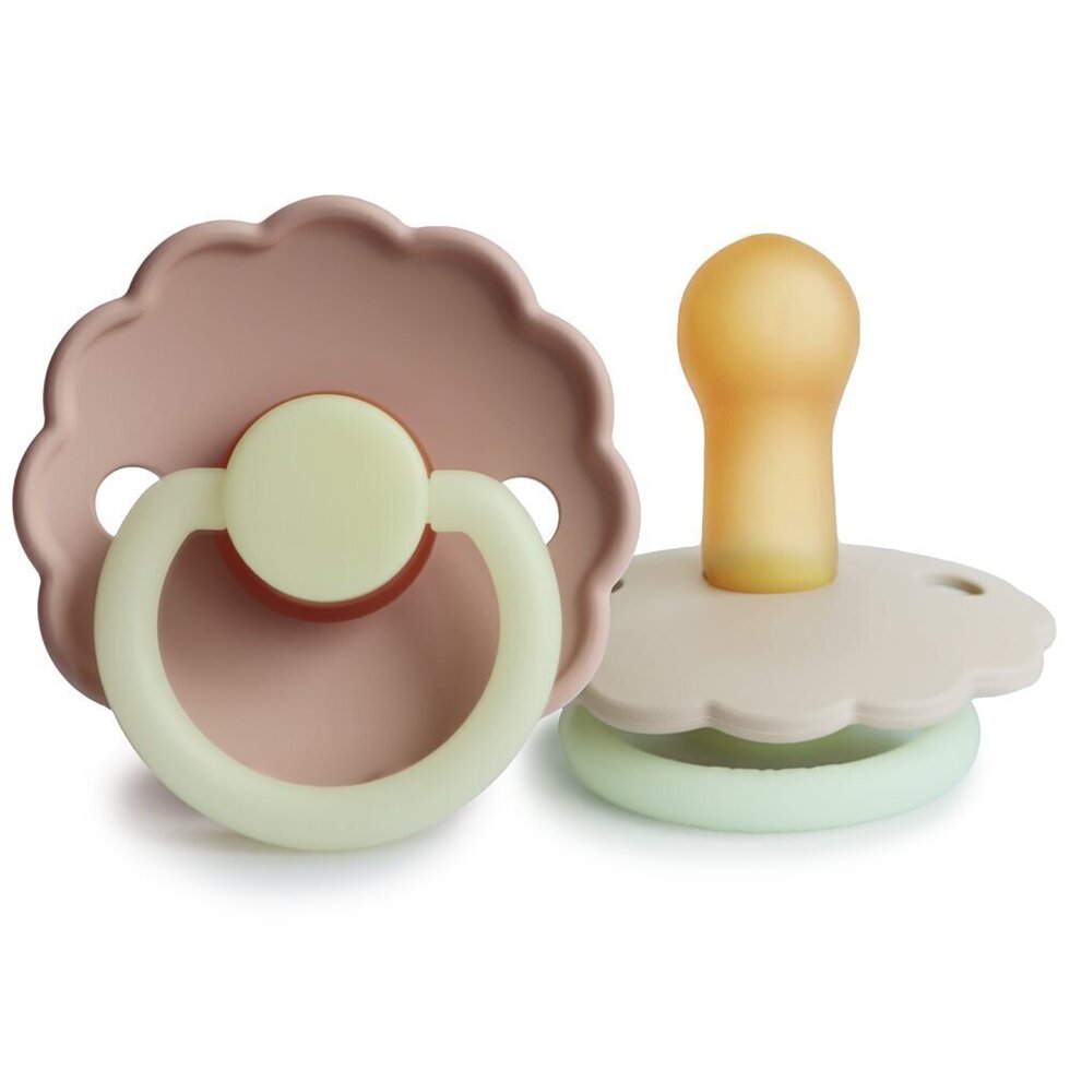 Frigg Daisy Latex Baby Pacifier 0-6M, 2Pack, Blush Night/Cream Night - Size 1 - Laadlee