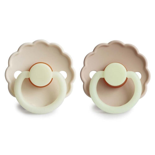 Frigg Daisy Silicone Baby Pacifier 6M - 18M, 2Pack, Cream Night/Croissant Night - Size 2 - Laadlee