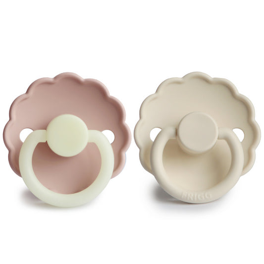 Frigg Daisy Silicone Baby Pacifier 6M - 18M, 2Pack, Blush Night/Cream - Size 2 - Laadlee
