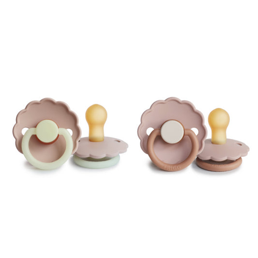 Frigg Daisy Latex Baby Pacifier 6M-18M, 2Pack, Blush Night/Biscuit - Size 2 - Laadlee