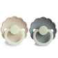 Frigg Daisy Silicone Baby Pacifier 0-6M, 2Pack, Cream Night/French Gray Night - Size 1 - Laadlee