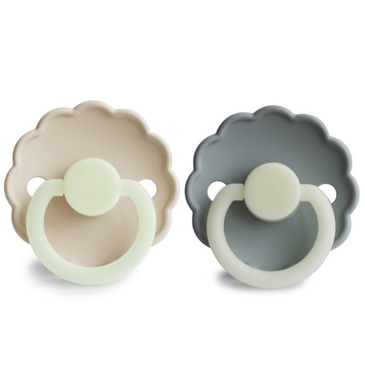 Frigg Daisy Silicone Baby Pacifier 0-6M, 2Pack, Cream Night/French Gray Night - Size 1 - Laadlee