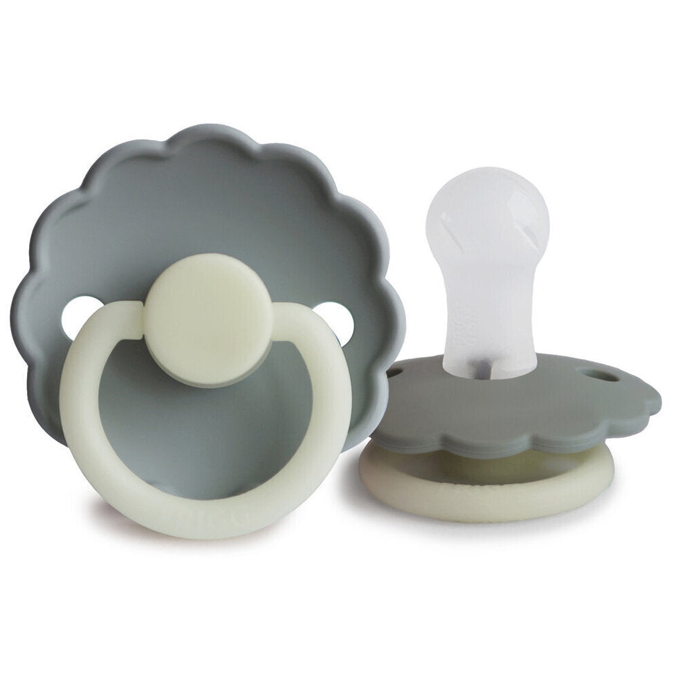 Frigg Daisy Silicone Baby Pacifier 0-6M, 2Pack, French Gray Night/Portobello Night - Size 1 - Laadlee