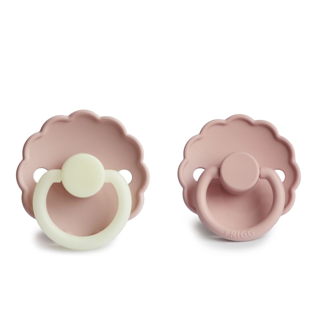 Frigg Daisy Silicone Baby Pacifier 0-6M, 2Pack, Blush Night/Blush - Size 1 - Laadlee