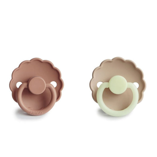 Frigg Daisy Silicone Baby Pacifier 0-6M, 2Pack, Croissant Night/Rose Gold - Size 1 - Laadlee