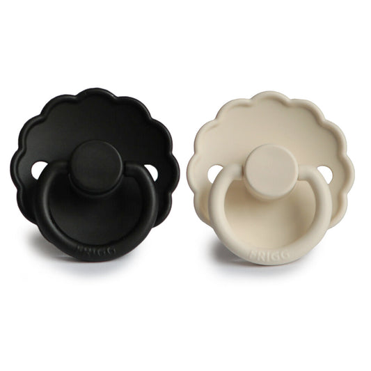 Frigg Daisy Silicone Baby Pacifier 0-6M, 2Pack, Cream/Jet Black - Size 1 - Laadlee