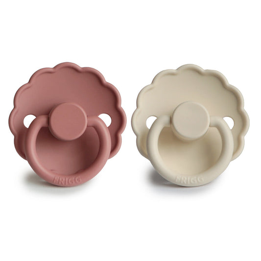 Frigg Daisy Silicone Baby Pacifier 0-6M, 2Pack, Cream/Powder Blush - Size 1 - Laadlee