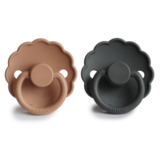 Frigg Daisy Silicone Baby Pacifier 0-6M, 2Pack, Graphite/Peach Bronze - Size 1 - Laadlee
