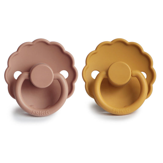 Frigg Daisy Silicone Baby Pacifier 0-6M, 2Pack, Honey Gold/Rose Gold - Size 1 - Laadlee