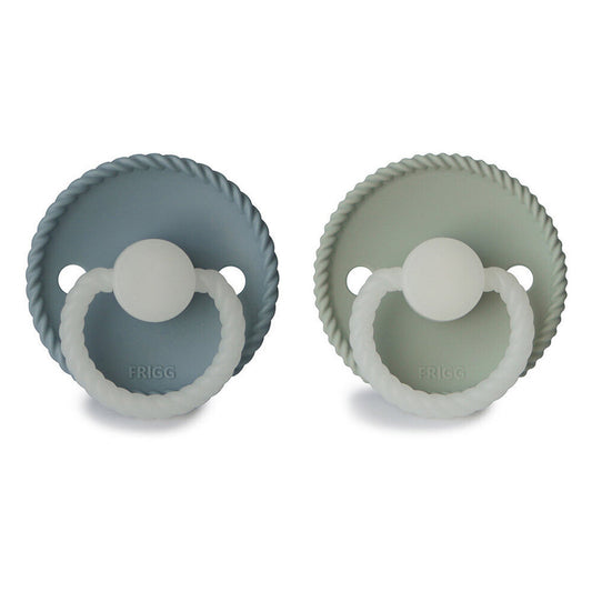 Frigg Rope Silicone Baby Pacifier 6M-18M, 2Pack, Stone Blue Night/Sage Night - Size 2 - Laadlee