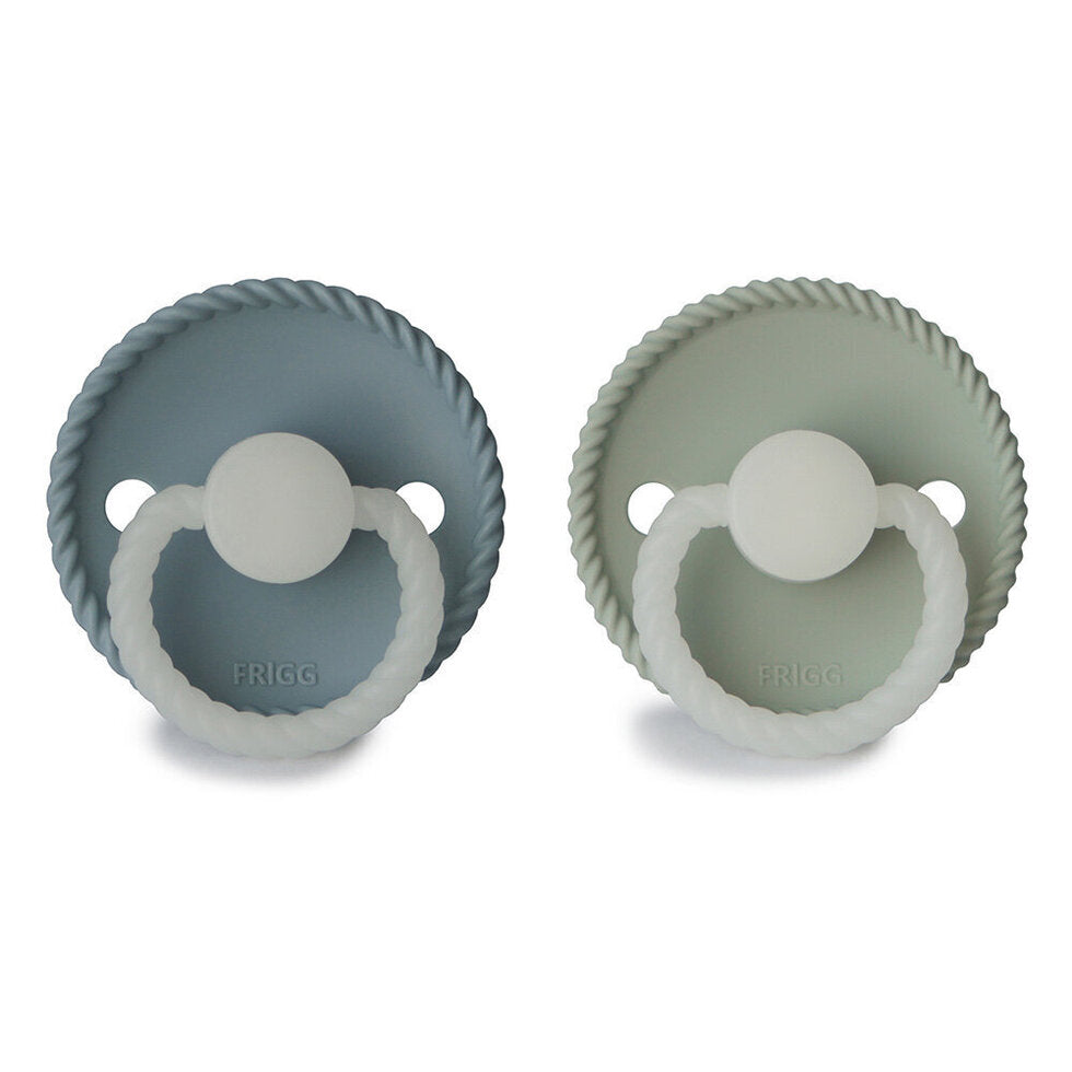 Frigg Rope Latex Baby Pacifier 0-6M, 2Pack, Stone Blue Night/Sage Night - Size 1 - Laadlee