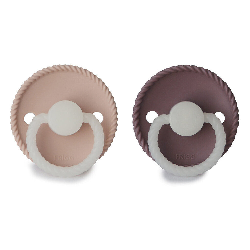 Frigg Rope Latex Baby Pacifier 0-6M, 2Pack, Twilight Mauve Night/Blush Night - Size 1 - Laadlee