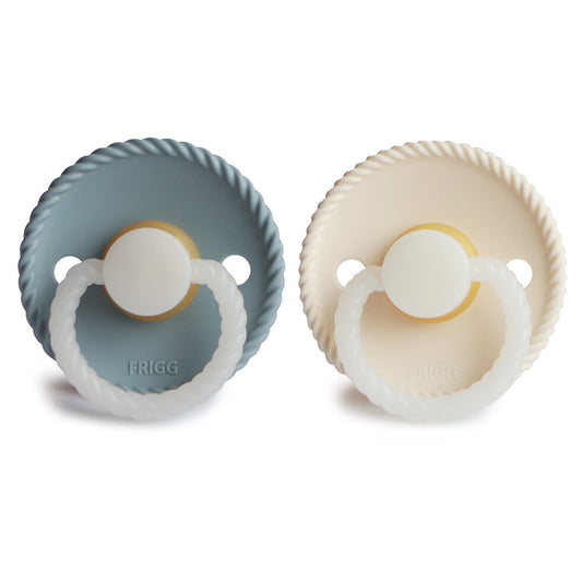 Frigg Rope Silicone Baby Pacifier 6M-18M, 2Pack, Stone Blue Night/Cream Night - Size 2 - Laadlee